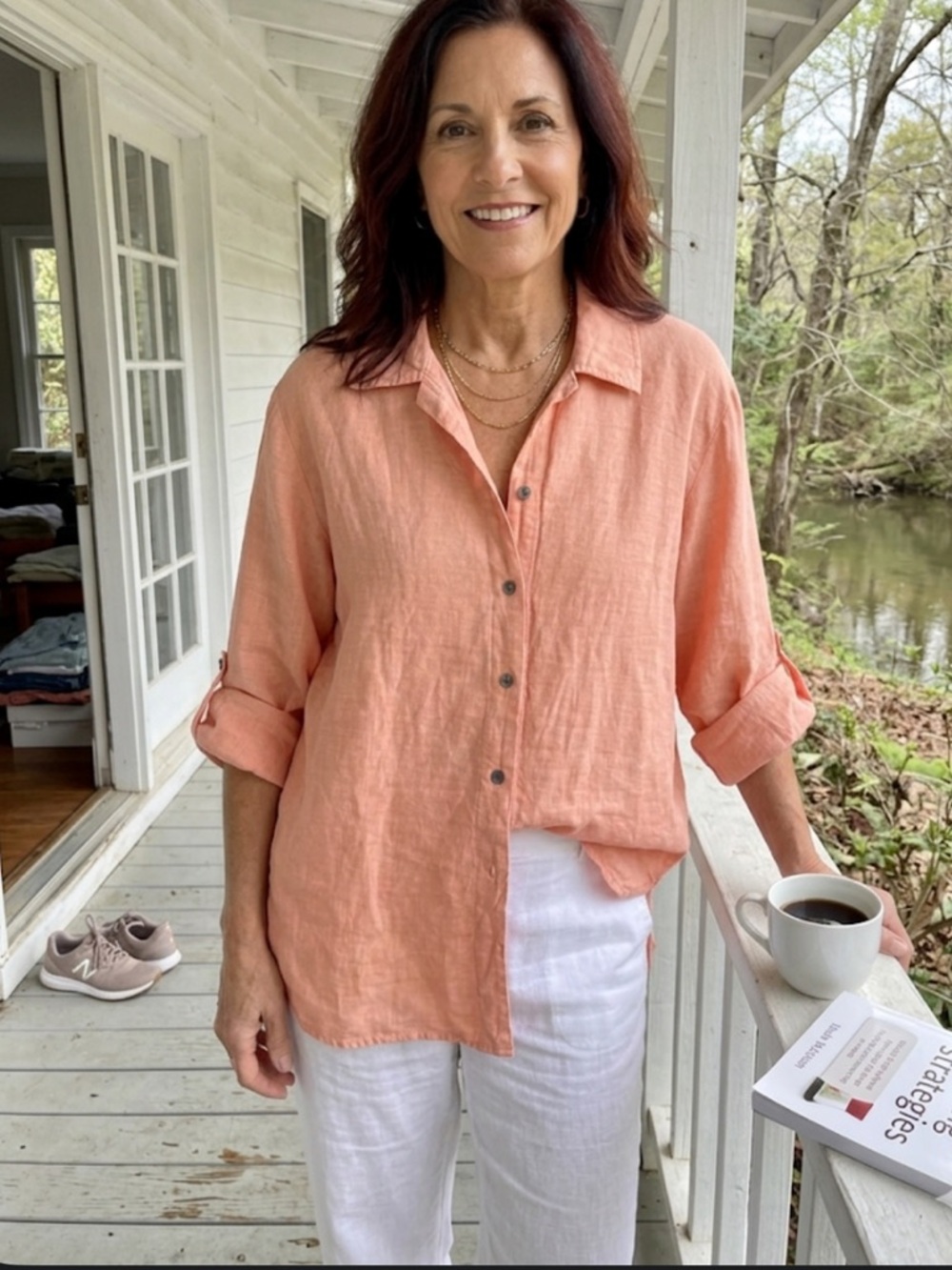 Elisabeth by Liz Claiborne 100% Linen Button Up Shirt Coral Pink Plus 1X